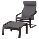 IKEA POÄNG ПОЭНГ, кресло с табуретом для ног, черный / коричневый / темно-серый Skiftebo 494.842.99 фото thumb №1