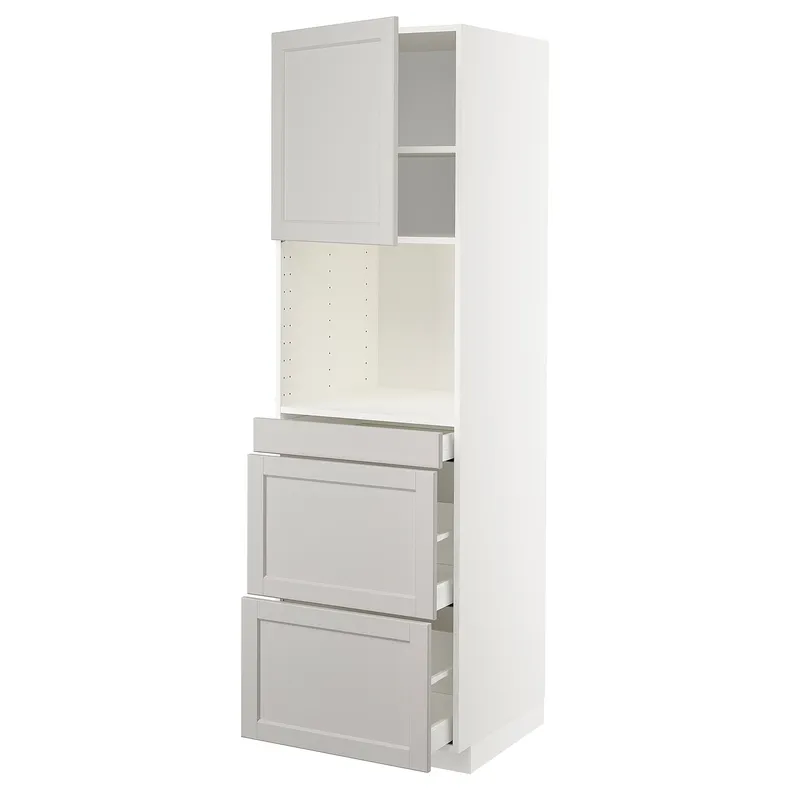IKEA METOD МЕТОД / MAXIMERA МАКСИМЕРА, высокий шкаф д / СВЧ / дверца / 3ящика, белый / светло-серый, 60x60x200 см 594.669.35 фото №1
