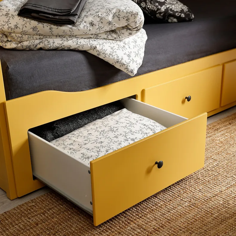 IKEA HEMNES ХЕМНЭС, кушетка с 2 матрасами/3ящиками, желтый/Åfjäll твердый, 80x200 см 595.598.64 фото №6