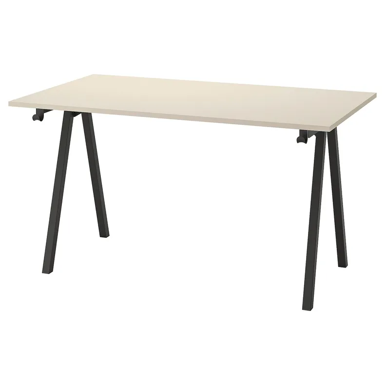 IKEA TROTTEN ТРОТТЕН, письмовий стіл, бежевий / антрацит, 140x80 см 894.295.50 фото №1