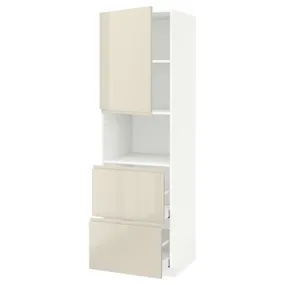IKEA METOD МЕТОД / MAXIMERA МАКСІМЕРА, висока шафа для мікрох печі, 2 шухл, білий / Voxtorp високий глянець світло-бежевий, 60x60x200 см 794.555.06 фото