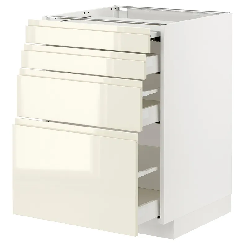 IKEA METOD МЕТОД / MAXIMERA МАКСИМЕРА, напольный шкаф с выдвиж панелью / 3ящ, белый / светло-бежевый глянцевый Voxtorp, 60x60 см 294.335.31 фото №1
