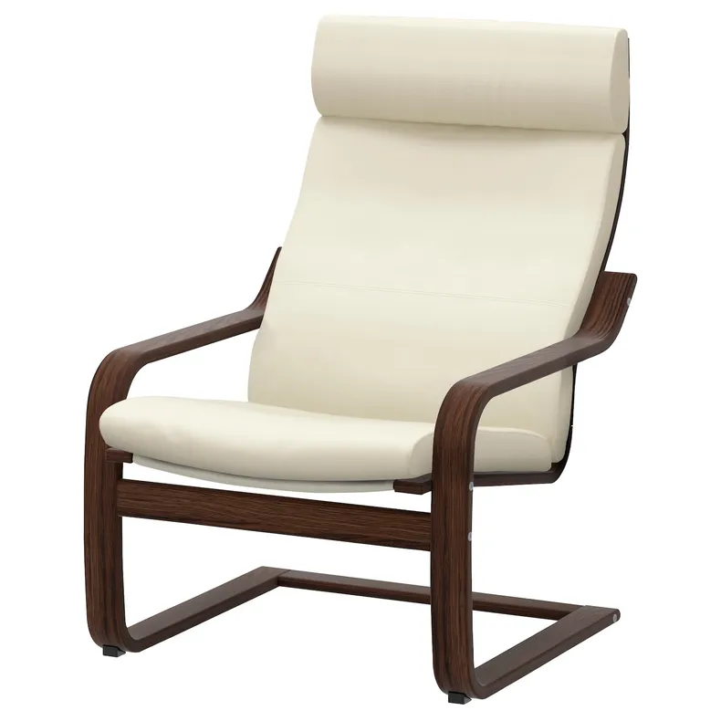 IKEA POÄNG ПОЕНГ, крісло, коричневий / блискучий ламаний білий 898.607.70 фото №1