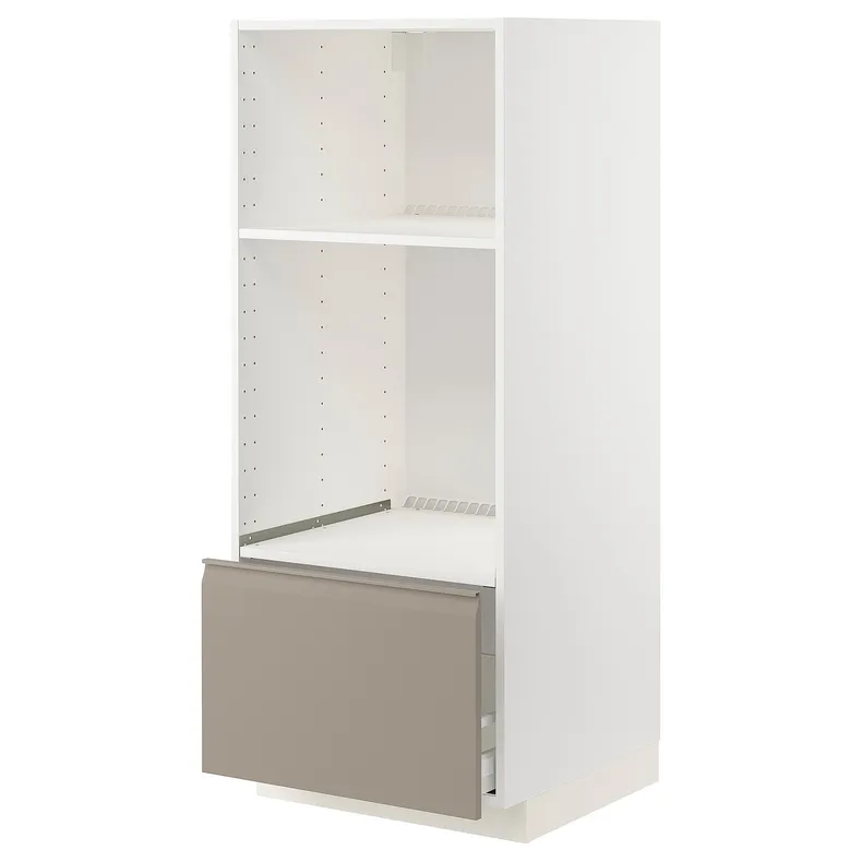 IKEA METOD МЕТОД / MAXIMERA МАКСИМЕРА, высокий шкаф д / духовки / СВЧ с ящиком, белый / матовый темно-бежевый, 60x60x140 см 394.917.28 фото №1