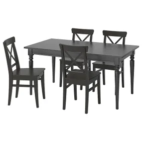 IKEA INGATORP ІНГАТОРП / INGOLF ІНГОЛЬФ, стіл+4 стільці, чорний/коричнево-чорний, 155/215 см 192.971.57 фото