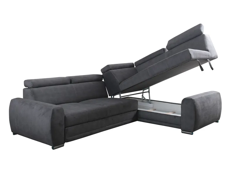 BRW Правосторонній кутовий диван-ліжко оксамитовий BRW MOON, з ящиком для зберігання, сірий NA-MOON-5XZAGL_P-G1_B846A4 фото №2