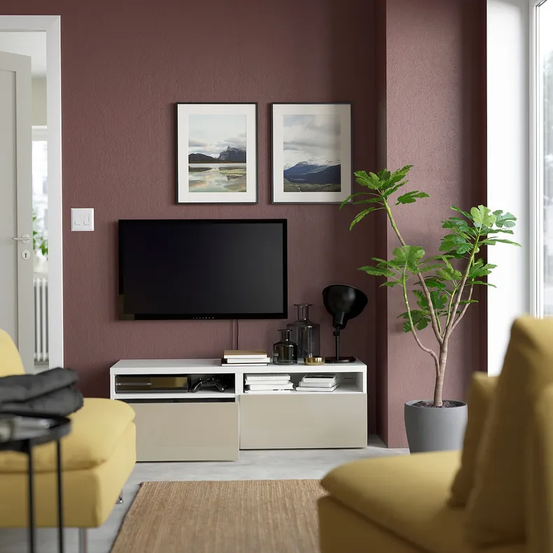 IKEA BESTÅ БЕСТО, тумба для телевізора з шухлядами, білий/СЕЛСВІКЕН глянцевий/бежевий, 120x42x39 см 093.991.75 фото №2