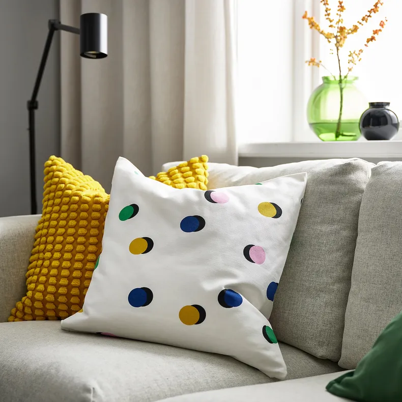 IKEA RUNDKRASSING РУНДКРАССИНГ, чехол на подушку, Белые разноцветные/нарисованные точки, 50x50 см 305.828.03 фото №2