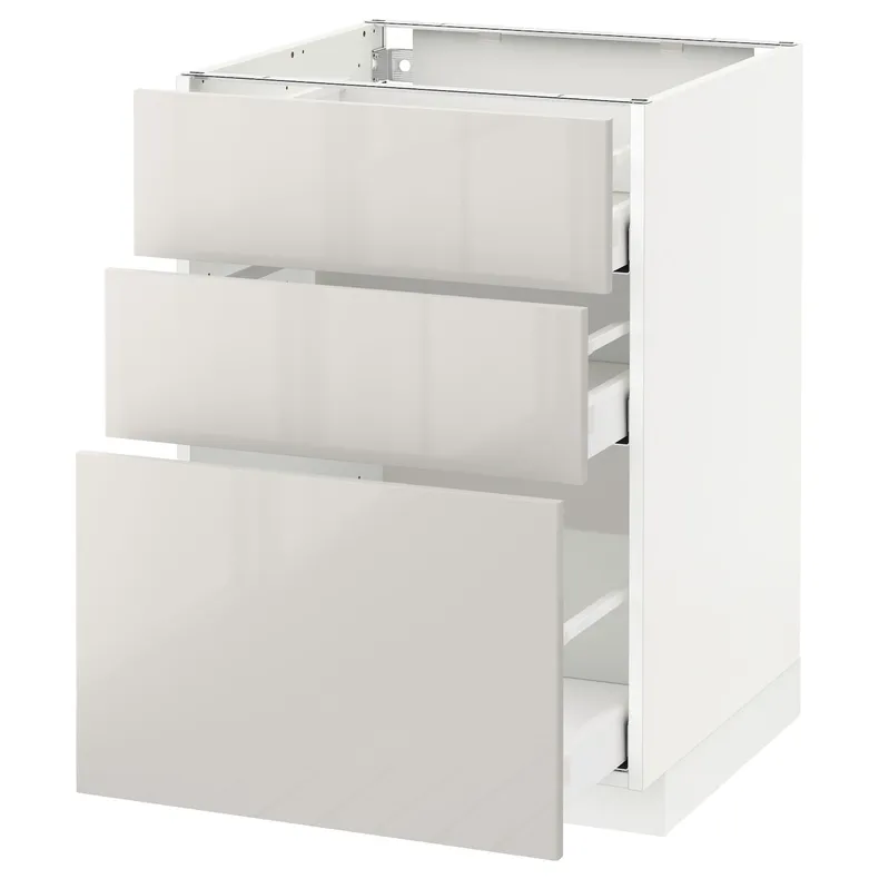 IKEA METOD МЕТОД / MAXIMERA МАКСІМЕРА, підлогова шафа з 3 шухлядами, білий / Ringhult світло-сірий, 60x60 см 991.425.00 фото №1