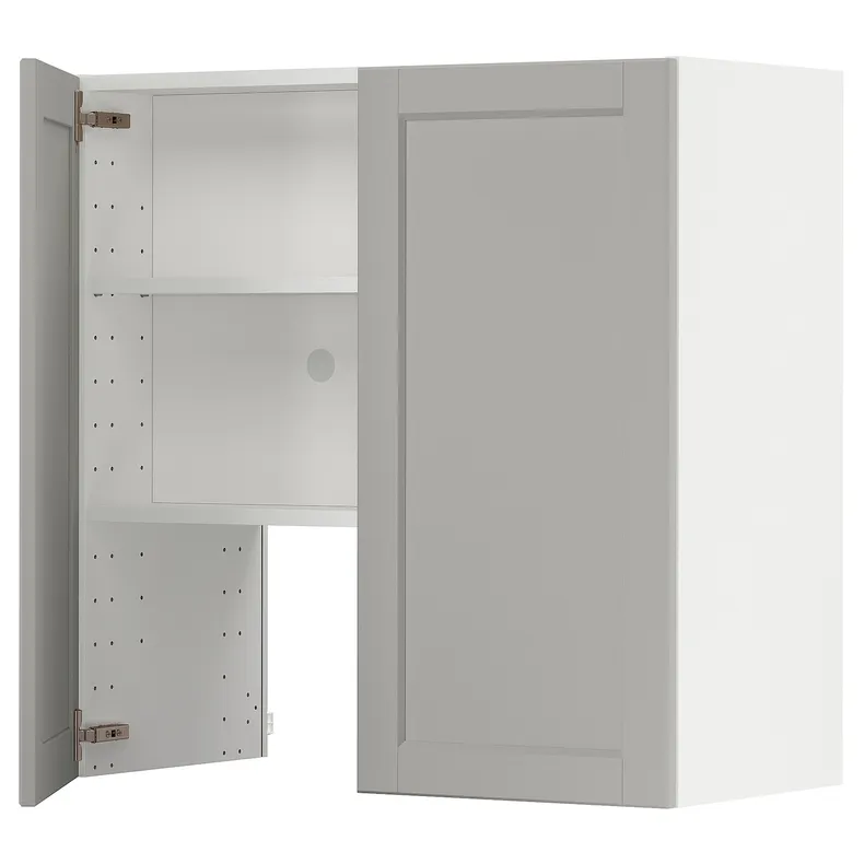 IKEA METOD МЕТОД, настінн шаф д / витяжки з полиц / дверц, білий / світло-сірий Lerhyttan, 80x80 см 395.043.49 фото №1
