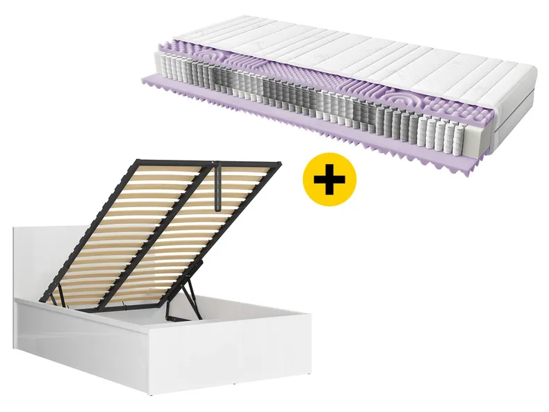 BRW Ліжковий комплект Tetrix білий глянець з каркасом та матрацом Mimas 120x200, білий глянець LOZ/120/B+MAT-BIP фото №1