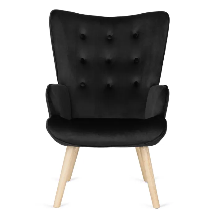 Кресло мягкое бархатное с подставкой для ног MEBEL ELITE LOZANO Velvet, Черный фото №8