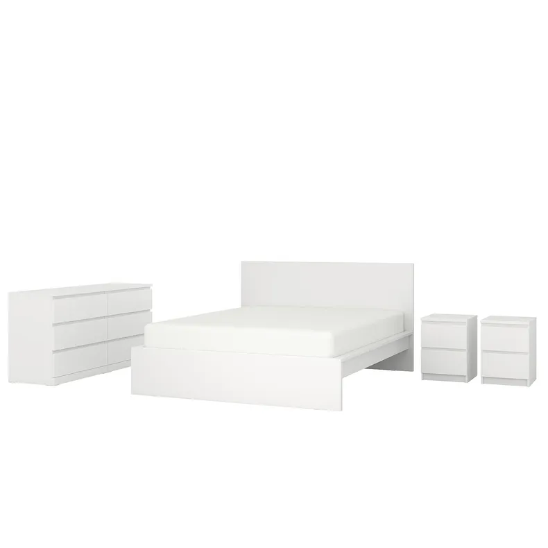 IKEA MALM МАЛЬМ, меблі д / спальні, компл із 4 предм, білий, 140x200 см 394.882.26 фото №1
