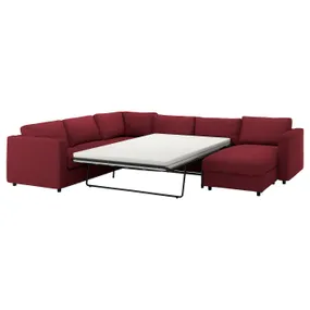 IKEA VIMLE ВИМЛЕ, угловой диван-кровать, 5-местный, с шезлонгом/Lejde красный/коричневый 195.375.48 фото