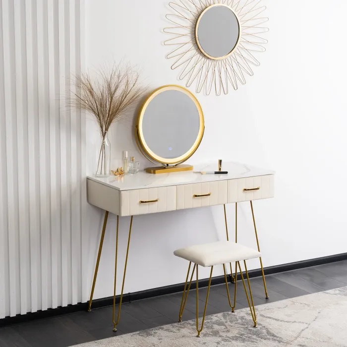 Туалетний столик з кріслом MEBEL ELITE SANDY, кремовий / золотий фото №2