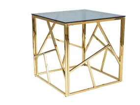Журнальний столик скляний SIGNAL ESCADA B, 55x55 см, димчасте скло / золото фото