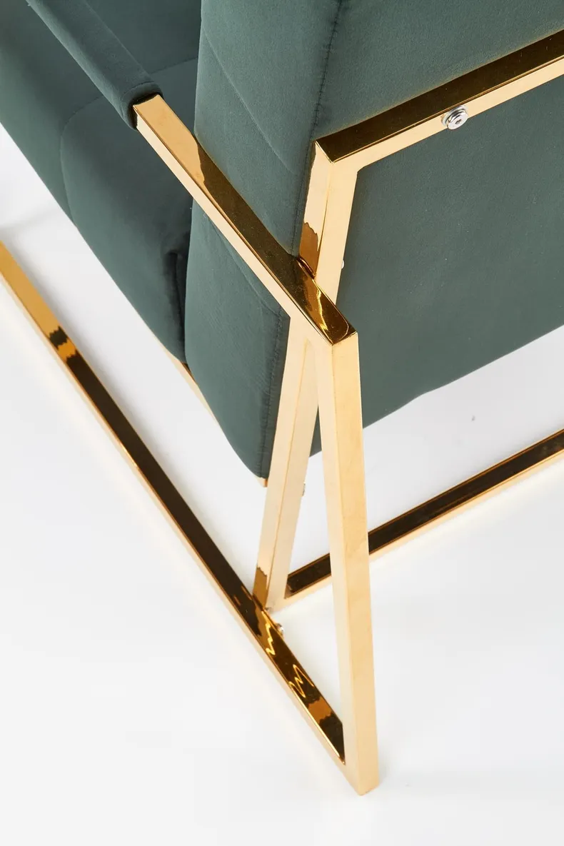 Мягкое кресло HALMAR PRIUS, бархатная обивка - темно-зеленый, каркас - золотой фото №7