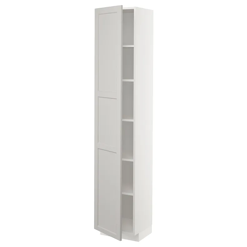 IKEA METOD МЕТОД, висока шафа із полицями, білий / світло-сірий Lerhyttan, 40x37x200 см 694.650.06 фото №1