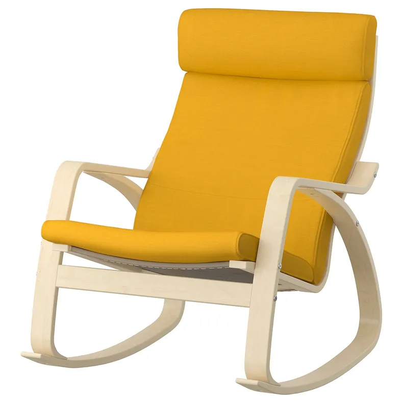 IKEA POÄNG ПОЕНГ, крісло-гойдалка, березовий шпон / СКІФТЕБУ жовтий 593.958.44 фото №1
