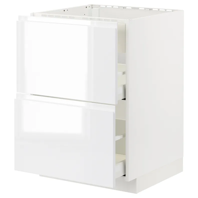 IKEA METOD МЕТОД / MAXIMERA МАКСІМЕРА, підлог шафа д / плит / вб витяжк з шухл, білий / ВОКСТОРП глянцевий / білий, 60x60 см 594.778.06 фото №1