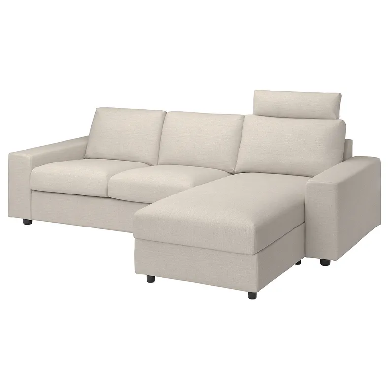 IKEA VIMLE ВИМЛЕ, 3-местный диван с козеткой, с подголовником с широкими подлокотниками / бежевый с пунцовым оттенком 694.013.02 фото №1