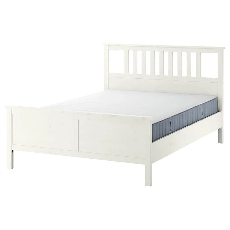 IKEA HEMNES ХЕМНЕС, каркас ліжка з матрацом, біла морилка / ВАЛЕВОГ жорсткий, 140x200 см 695.419.96 фото №1
