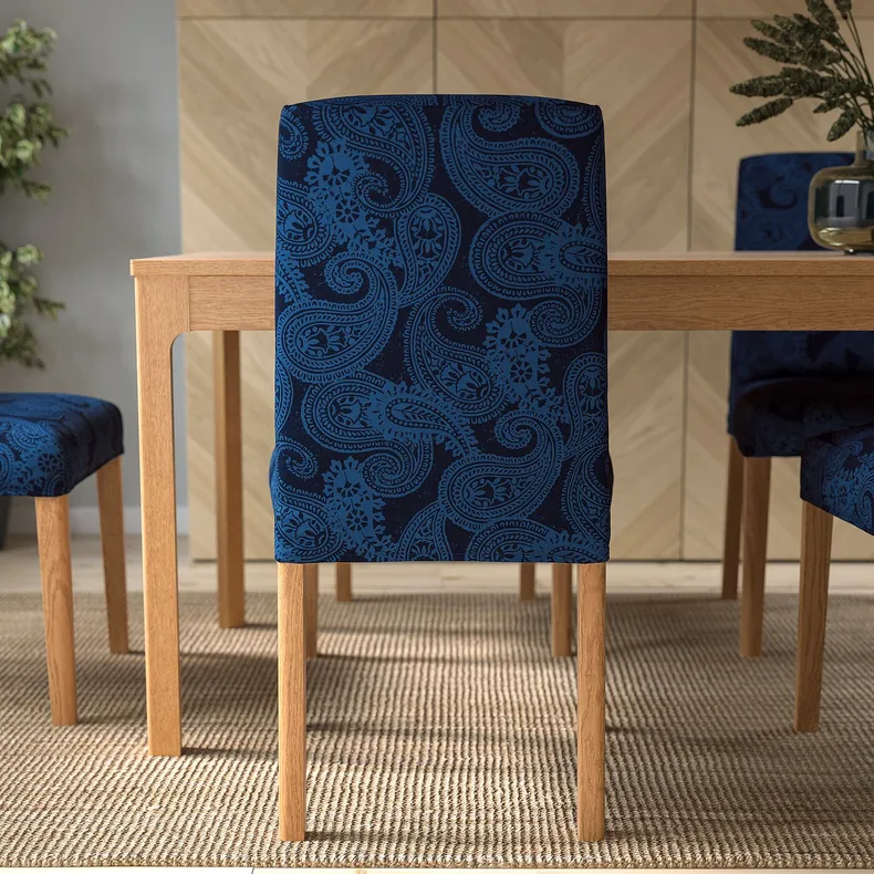 IKEA BERGMUND БЕРГМУНД, стілець, імітація. дуб / квільсфорс темно-синій / блакитний 494.289.77 фото №4