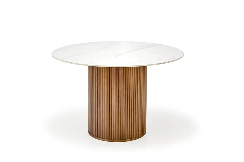 Круглий стіл обідній HALMAR BRUNO 120x120 см, білий мармур / горіх фото №1