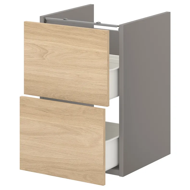 IKEA ENHET ЭНХЕТ, напольный шкаф для раковины,2 ящика, серый / имит. дуб, 40x42x60 см 593.210.42 фото №1