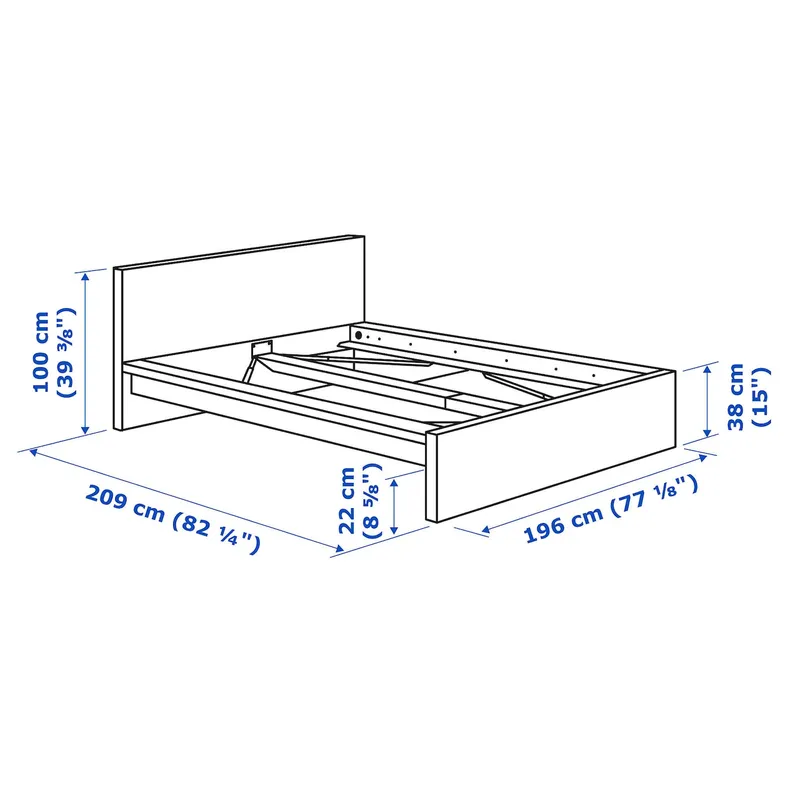 IKEA MALM МАЛЬМ, каркас кровати с матрасом, Шпон дуба, окрашенный в белый цвет / древесина твердой породы валевог, 180x200 см 795.441.26 фото №15