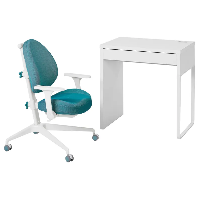 IKEA MICKE МІККЕ / GUNRIK ГУНРІК, стіл і стілець, білий/бірюзовий 995.066.04 фото №1