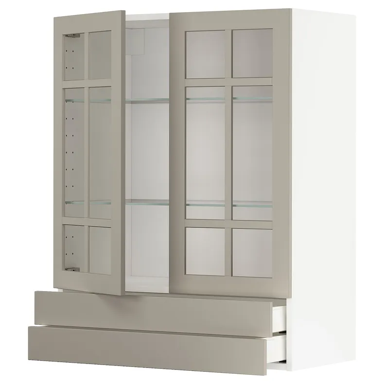 IKEA METOD МЕТОД / MAXIMERA МАКСИМЕРА, навесной шкаф / 2 стекл двери / 2 ящика, белый / Стенсунд бежевый, 80x100 см 294.590.31 фото №1