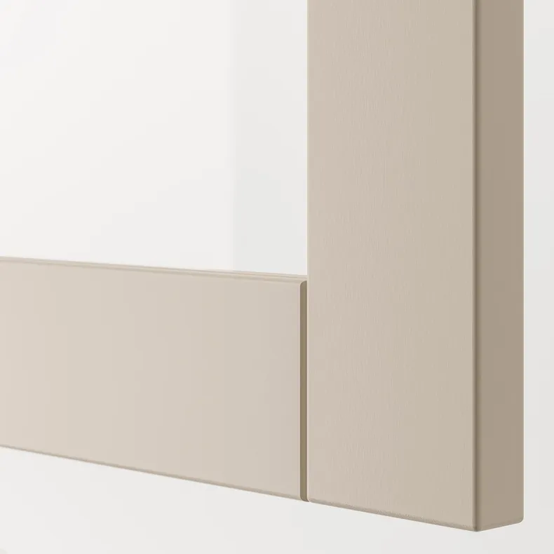 IKEA BESTÅ БЕСТО, комбінація шаф для тв/скляні дверц, біле скло Lappviken / світло-сіре бежеве прозоре скло, 300x42x211 см 894.178.54 фото №5