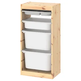 IKEA TROFAST ТРУФАСТ, комбинация с контейнерами/лотком, Светлая сосна, окрашенная в белый/серый цвет, 44x30x91 см 794.783.86 фото