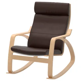 IKEA POÄNG ПОЕНГ, крісло-гойдалка, березовий шпон/ГЛОСЕ темно-коричневий 594.293.06 фото