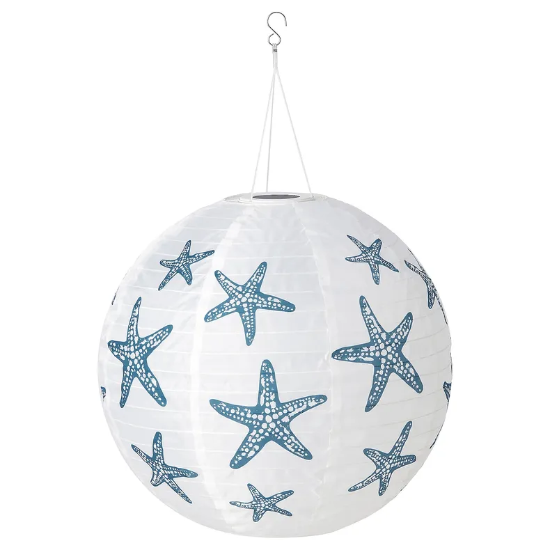IKEA SOLVINDEN СОЛЬВІНДЕН, LED підвісний світильник сон батар, зовнішня сфера / блакитна зірка, 45 см 705.139.78 фото №1