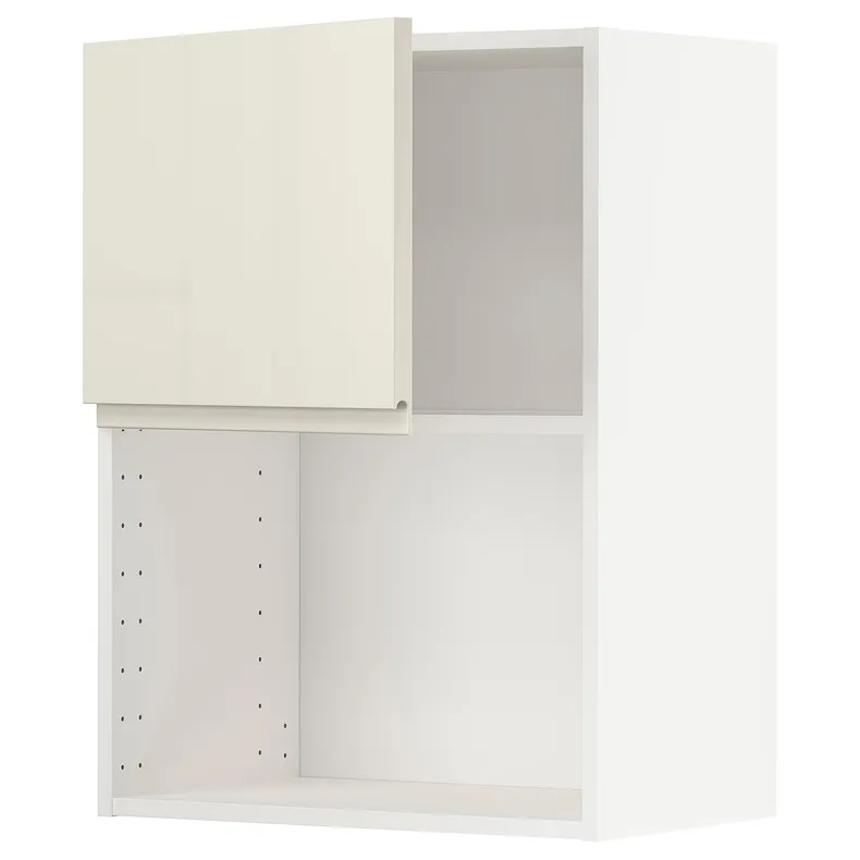 IKEA METOD МЕТОД, шафа навісна для мікрохвильової печ, білий / Voxtorp високий глянець світло-бежевий, 60x80 см 694.682.36 фото №1