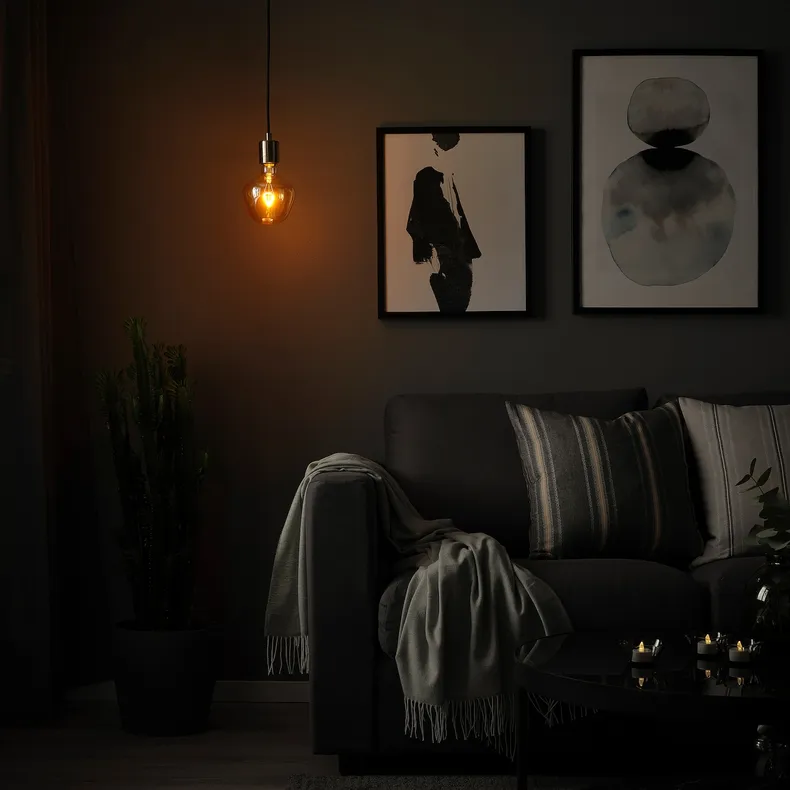 IKEA SKAFTET СКАФТЕТ / MOLNART МОЛНАРТ, подвесной светильник с лампочкой, Никелированная форма колокола / бронзовое прозрачное стекло 894.912.88 фото №3