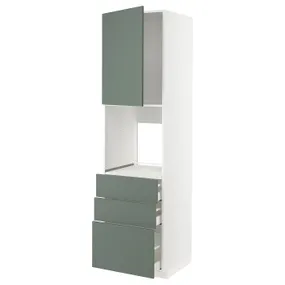 IKEA METOD МЕТОД / MAXIMERA МАКСИМЕРА, высокий шкаф д / духовки / дверь / 3ящика, белый / бодарский серо-зеленый, 60x60x220 см 094.550.53 фото