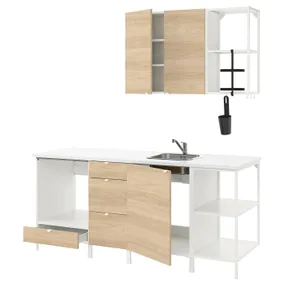 IKEA ENHET ЭНХЕТ, кухня, белый / имит. дуб, 203x63.5x222 см 493.374.06 фото