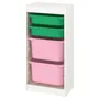 IKEA TROFAST ТРУФАСТ, комбінація для зберіган +контейнери, білий/зелений рожевий, 46x30x94 см 893.382.01 фото