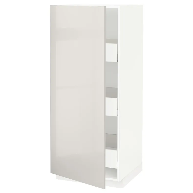 IKEA METOD МЕТОД / MAXIMERA МАКСІМЕРА, висока шафа із шухлядами, білий / Ringhult світло-сірий, 60x60x140 см 393.617.60 фото №1