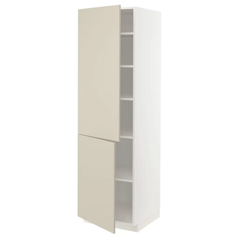 IKEA METOD МЕТОД, высокий шкаф с полками / 2 дверцы, белый / гавсторпский бежевый, 60x60x200 см 794.652.99 фото №1