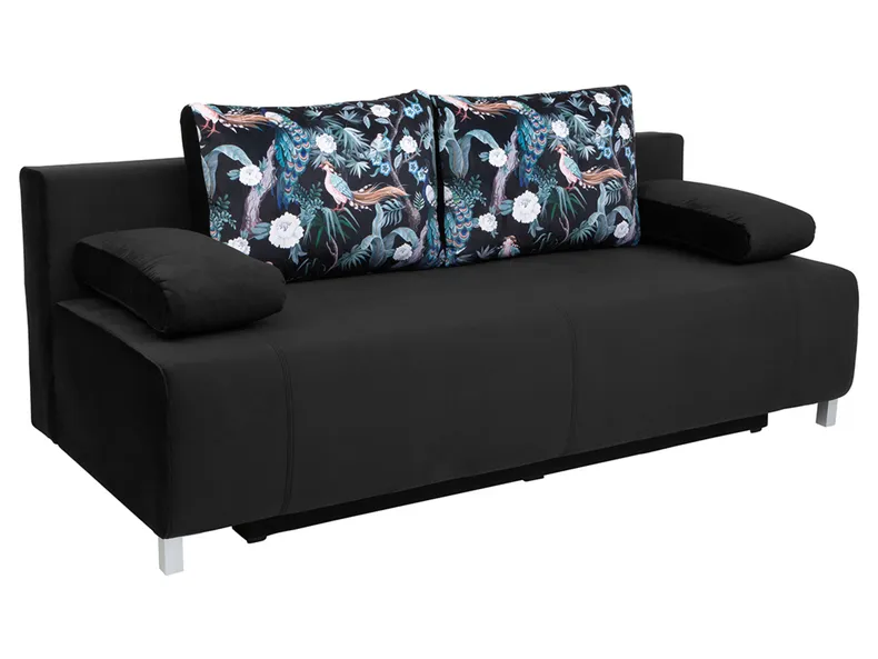 BRW Трехместный диван-кровать Kinga III с ящиком для хранения черный, Дождь 30 черный/принт павлин 02 многоцветный SO3-KINGA_III-LX_3DL-G5_B85286 фото №2