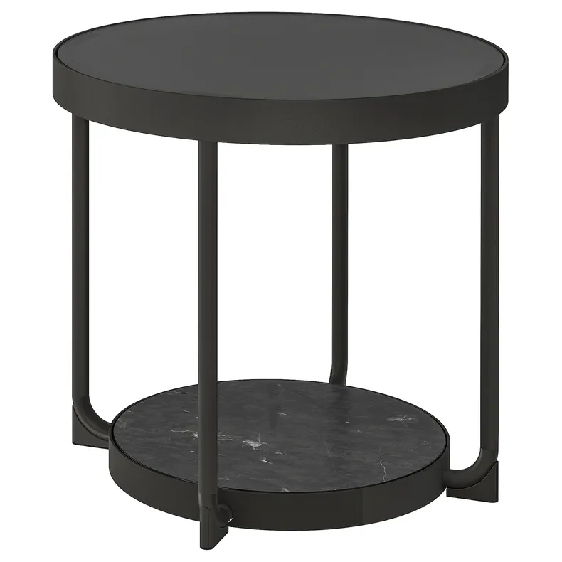 IKEA FRÖTORP ФРЁТОРП, придиванный столик, антрацит, имитирующий мрамор / черное стекло, 48 см 104.922.76 фото №1