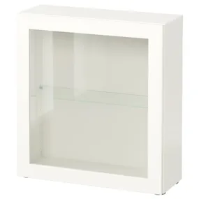 IKEA BESTÅ БЕСТО, секція полиць зі скляними дверцятам, білий/СІНДВІК білий прозоре скло, 60x22x64 см 090.469.42 фото