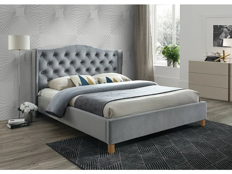 Двуспальная кровать SIGNAL ASPEN Velvet, Серый / Дуб, 160x200 фото №2