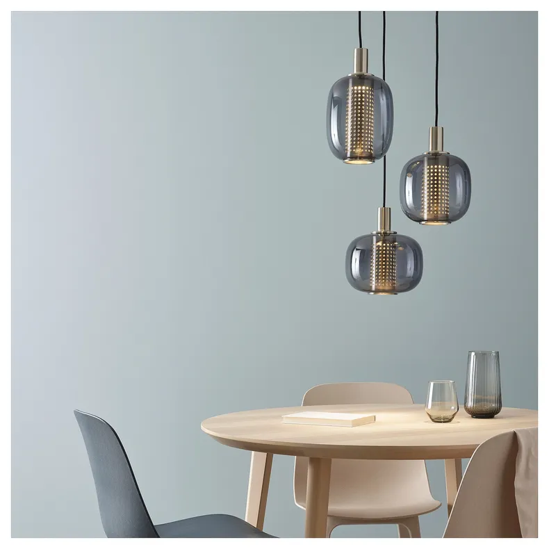 IKEA HÖGVIND ХЁГВИНД, подвесной светильник с 3 лампами, никелированное / серое стекло, 41 см 504.929.29 фото №4