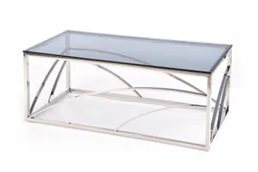 Журнальний столик HALMAR UNIVERSE 120x60 см, каркас - срібло, скло - димчасте фото