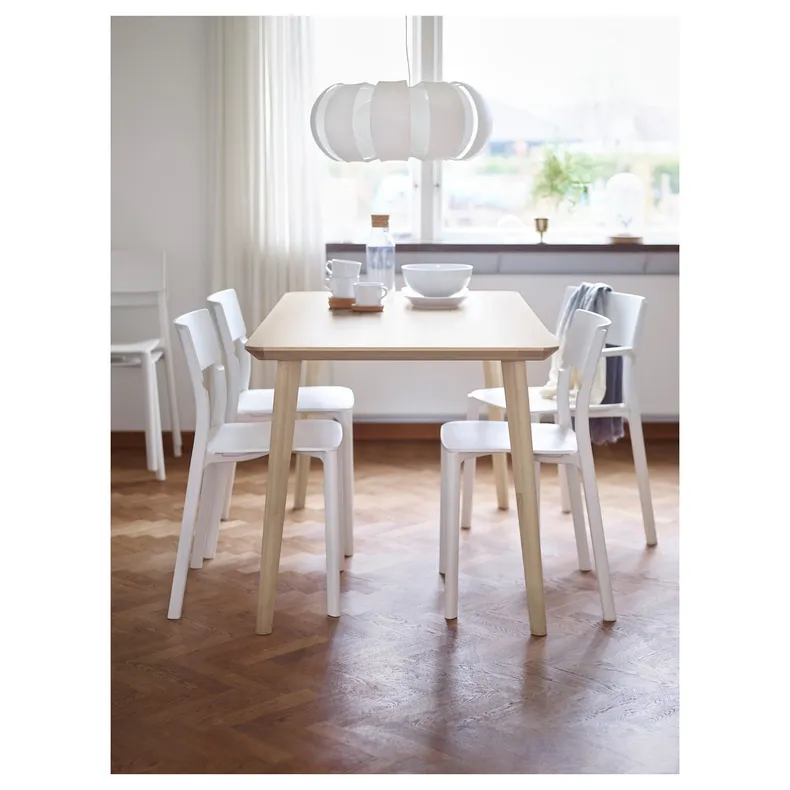 IKEA LISABO ЛИСАБО / JANINGE ЯН-ИНГЕ, стол и 4 стула, ясеневый шпон / белый, 140x78 см 491.032.47 фото №2